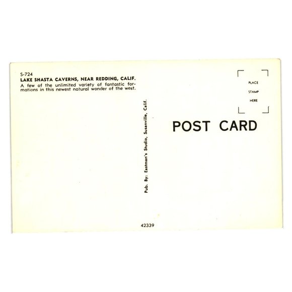 Vintage Postcard Lake Shasta Caverns Redding California Cave Underground Tourist - Picture 2 of 2